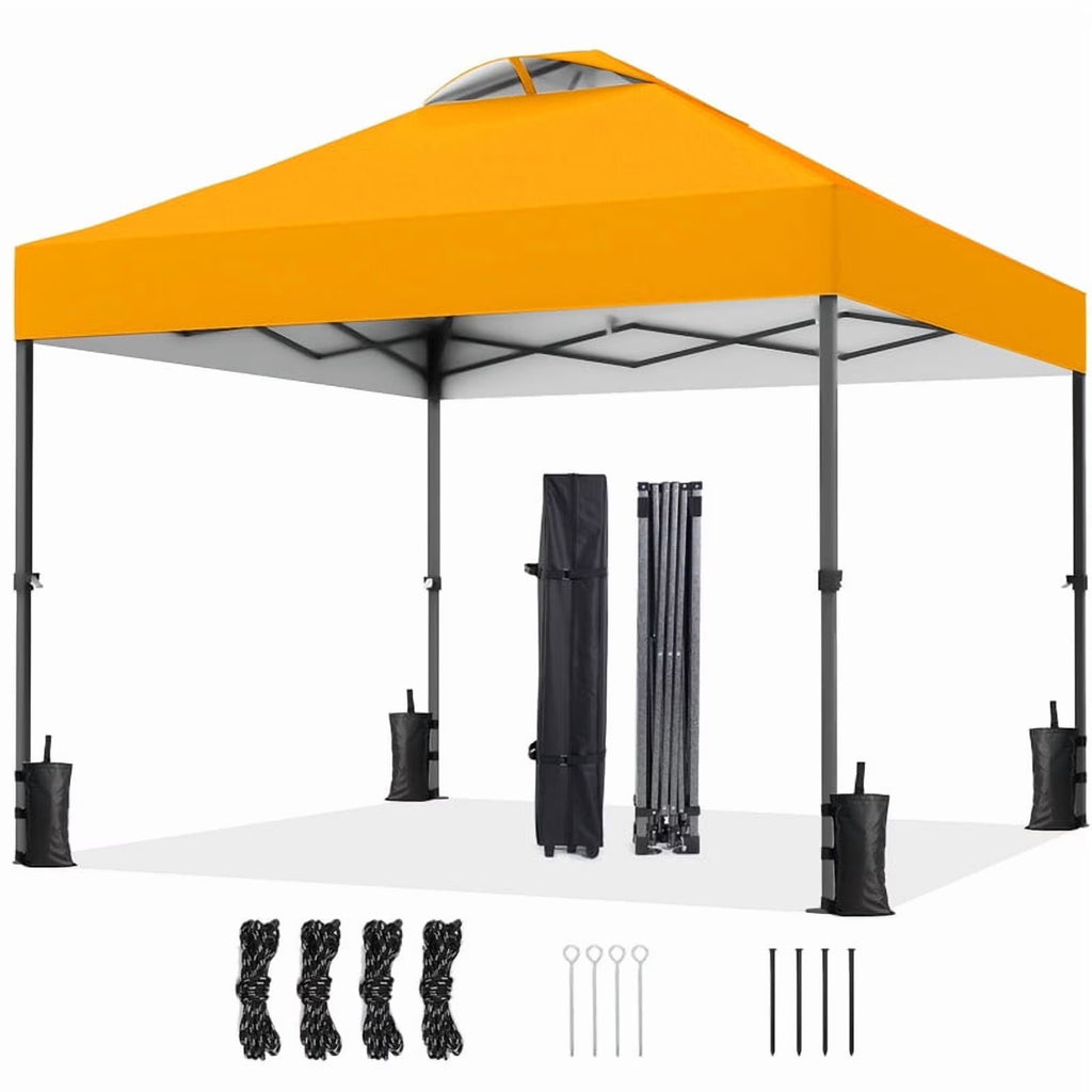 CHITOOMA 10 x 10ft Pop up Canopy Tent, Instant Outdoor Shelter Easy Portable Straight Leg Canopy Tent with Pockets Sidewall, White