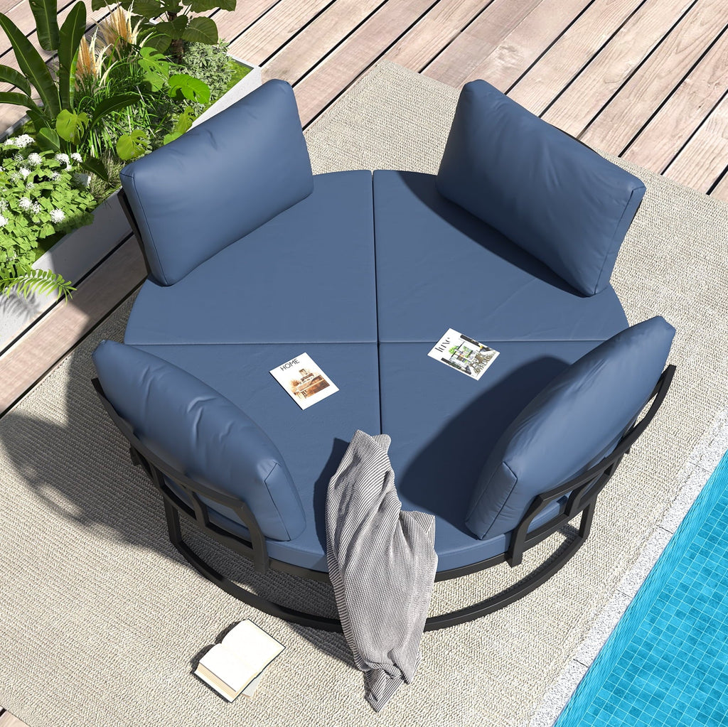 AECOJOY Metal Patio Furniture Set 73" Outdoor Conversation Set Patio Sectional Sofa Couch with Removable Cushions in Beige