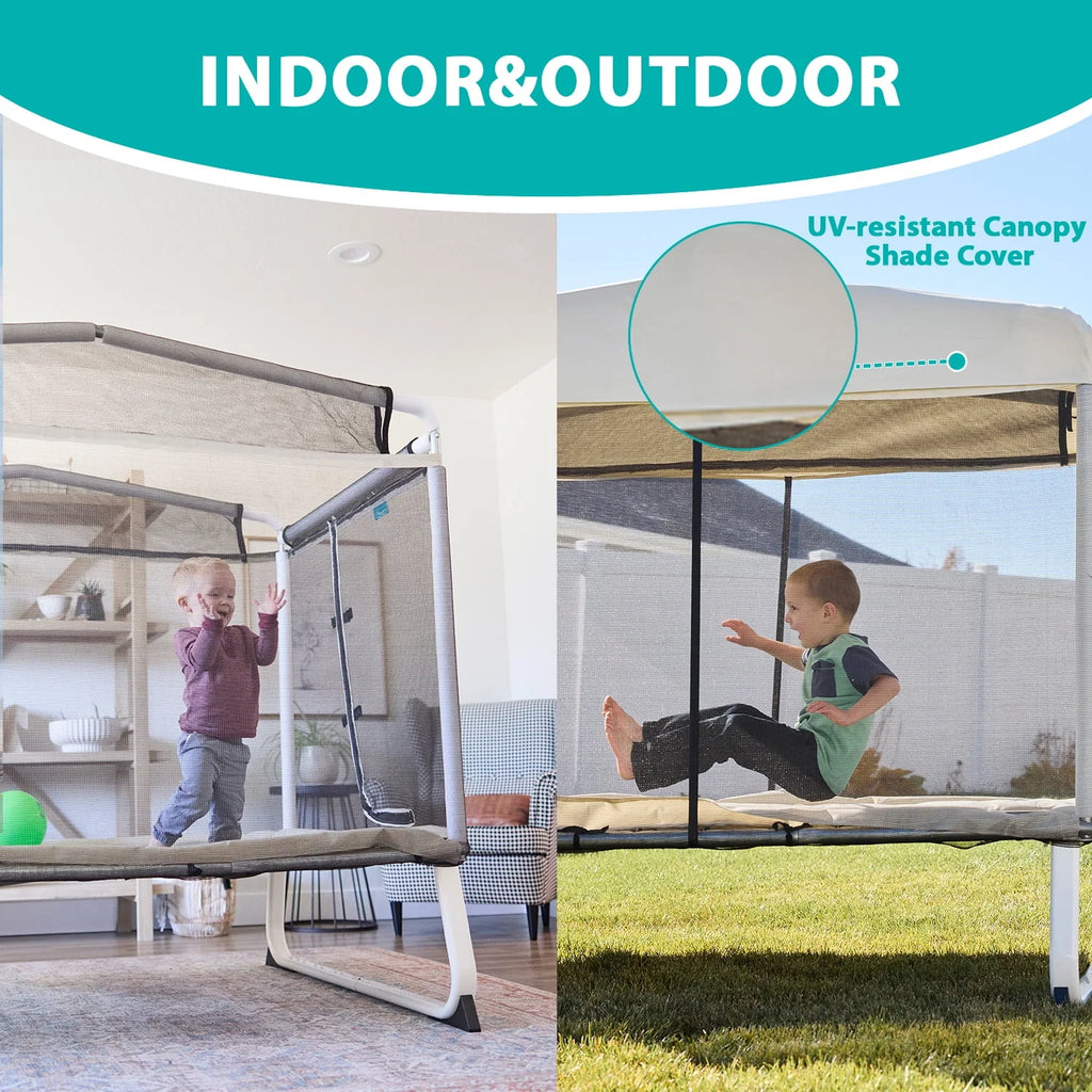Skywalker Trampoline 6x4ft Rectangle Trampoline with Enclosure Net for Kids and Toddlers, up to 200 LB Safe and Stylish Design Blue and Purple