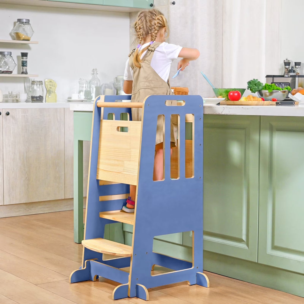 Toddler Standing Tower, Kids Kitchen Stool Helper 3 Levels Adjustable Height Wooden Toddler Step Stools for Learning New Skills