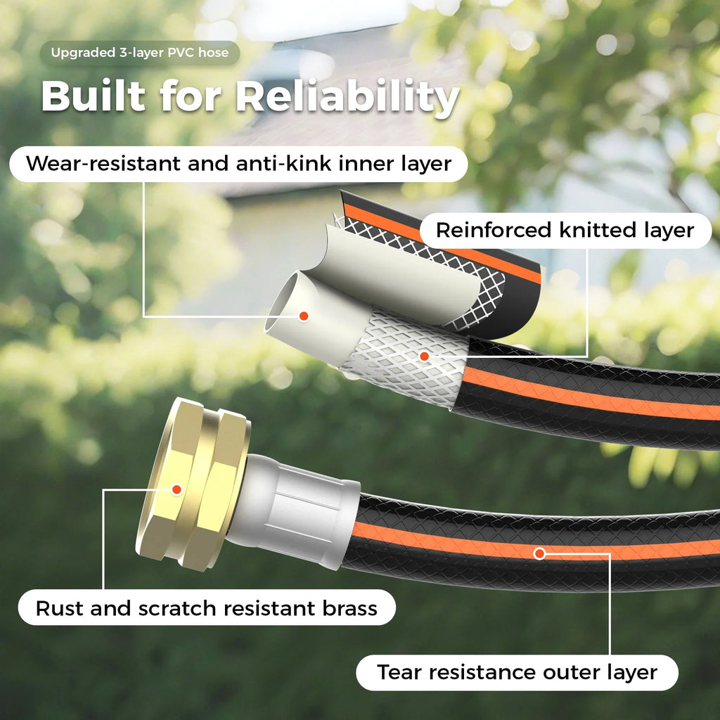 Retractable Garden Hose Reel 1/2 in x 100 ft, Auto-Rewind & Any Length Lock, 180" Swivel Heavy Duty Hose Reel Wall Mount for Outside, 10 Spray Patterns, UV-Resistant