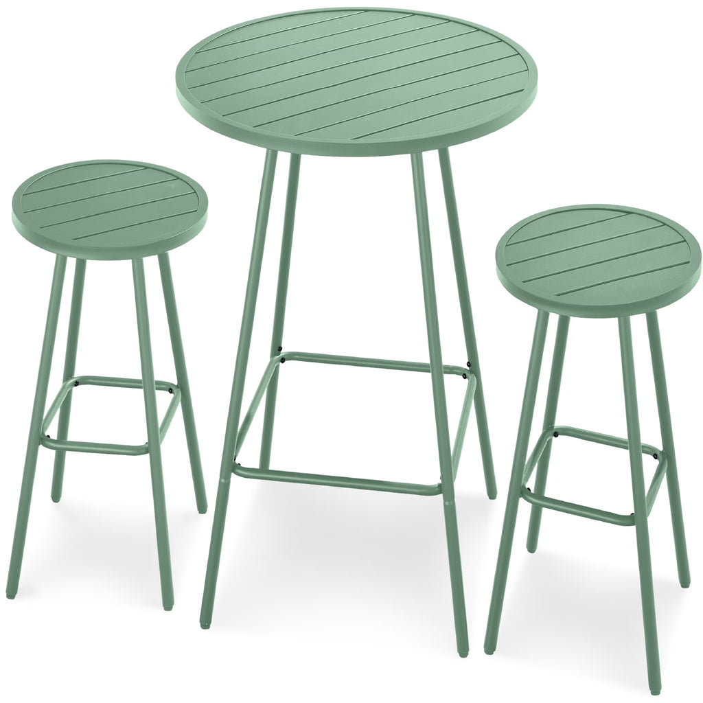 Best Choice Products 3-Piece Steel Patio Bar Height Round Bistro Set w/ Backless Stools, Slatted Design - Black