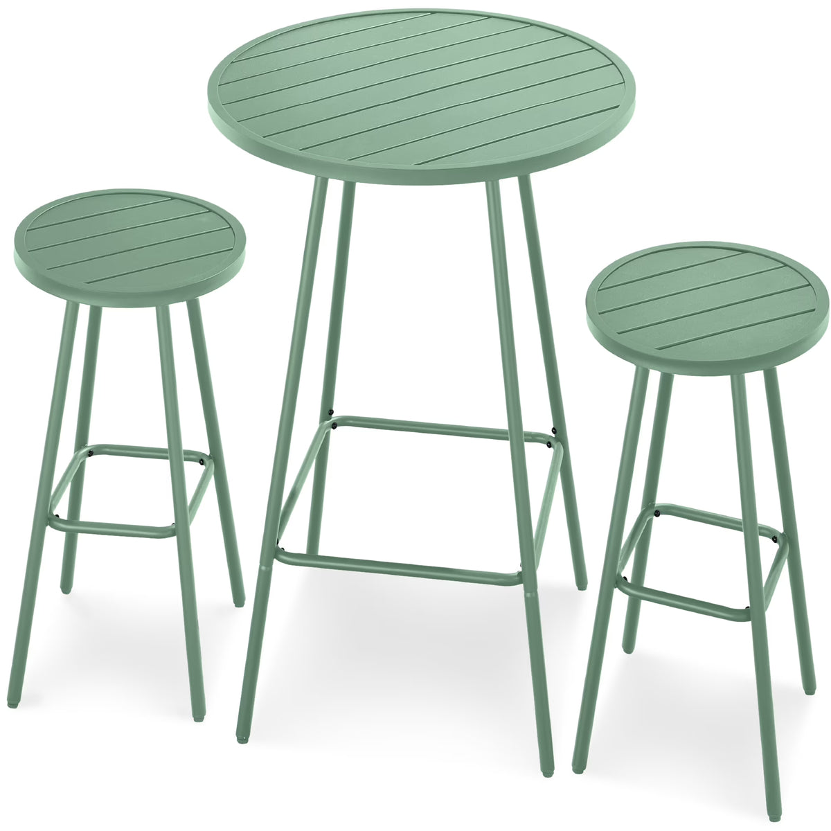 Best Choice Products 3-Piece Steel Patio Bar Height Round Bistro Set w/ Backless Stools, Slatted Design - Black