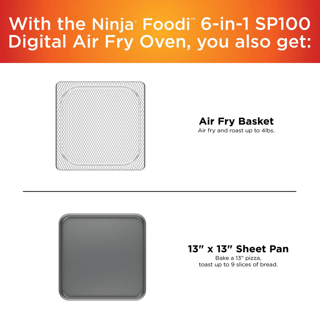 The Ninja Foodi Digital Air Fry Oven, Convection Oven, Toaster, Air Fryer, Flip-Away for Storage, 1800 watts, Stainless Steel, SP100
