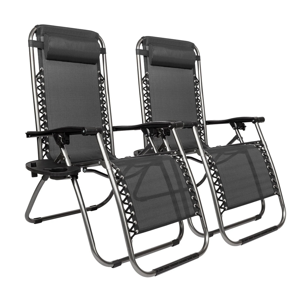GoDecor Black 2 Pieces Zero Gravity Lounge Chairs with Saucer