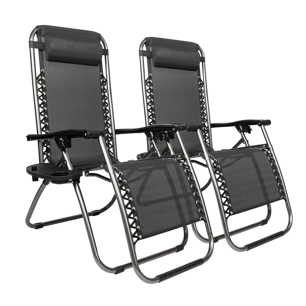 GoDecor Black 2 Pieces Zero Gravity Lounge Chairs with Saucer