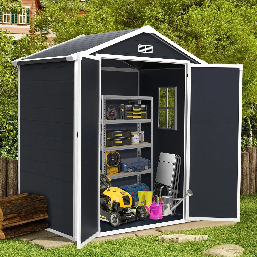 Syngar Outdoor Storage Shed with Lockable Doors, Dark Gray