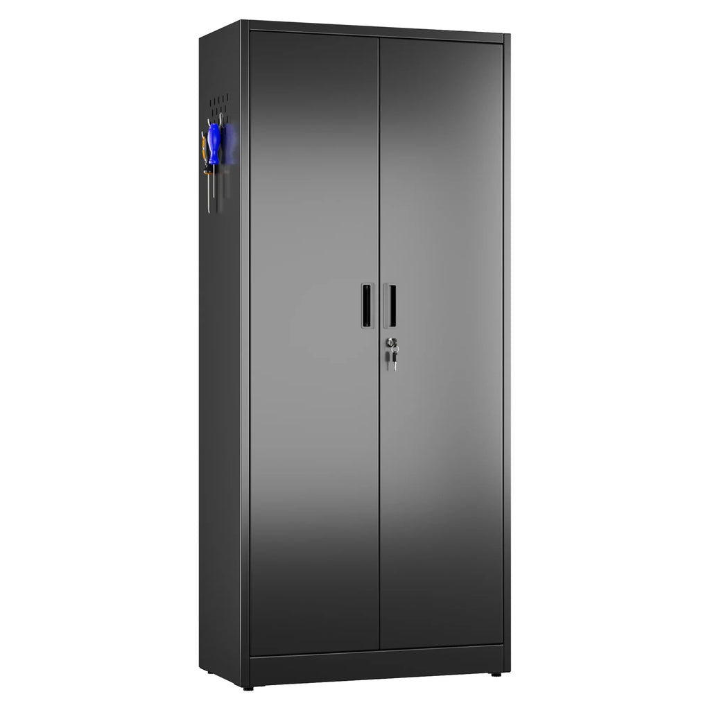GAEANET 2 Door Metal Storage Cabinet with 5 Adjustable Shelves &Pegboard, 71" H"32" W"16" D Locking Steel Garage Cabinet, for Garage,Office,Home,Gym,School, File Cabinet,Assembly Required, Black