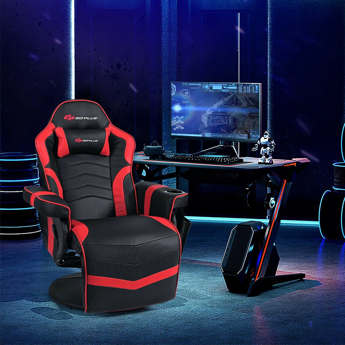 Goplus Massage Gaming Recliner Reclining Racing Chair Swivel Black