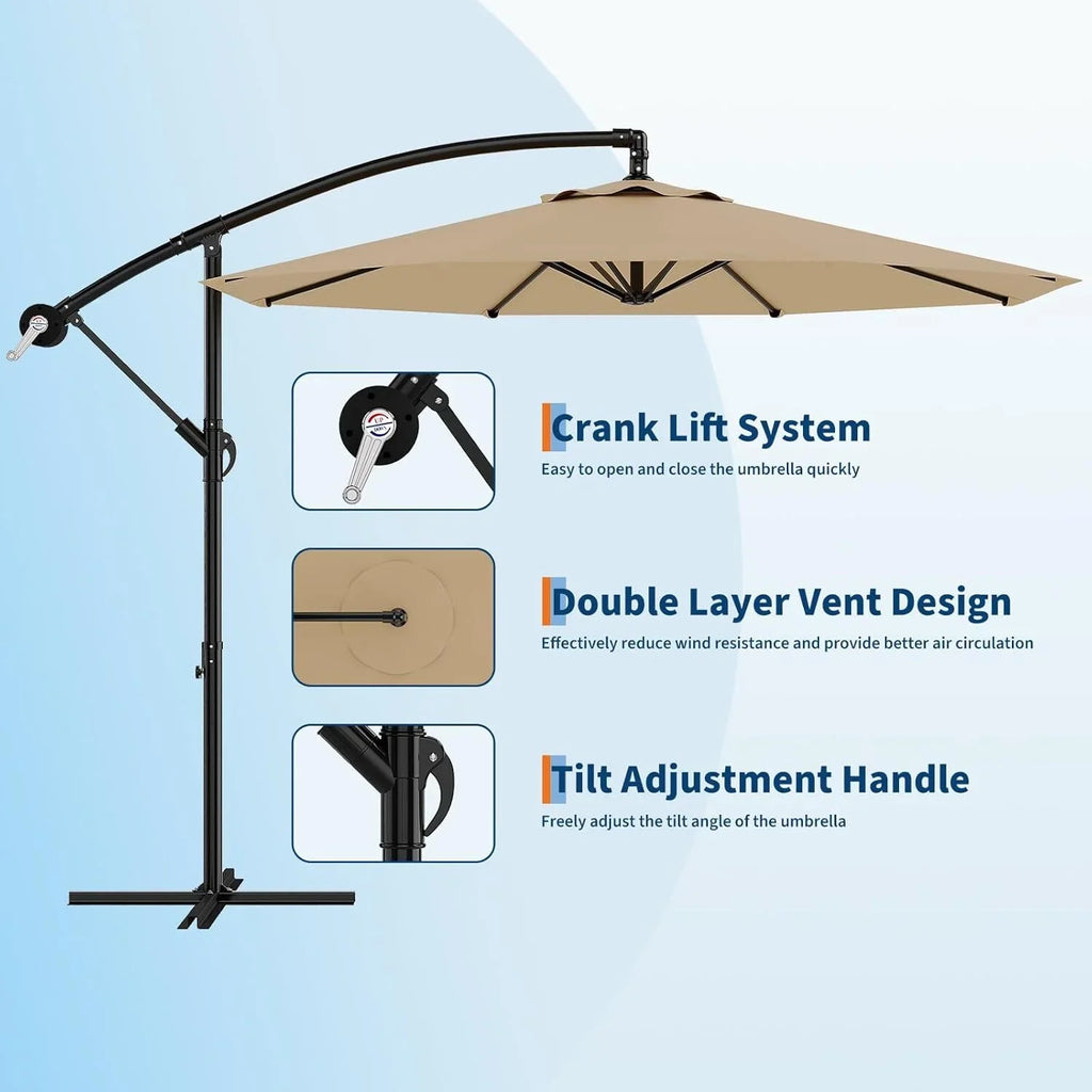Emorefun Cantilever Umbrella, 10ft Heavy Duty Patio Umbrella with Easy Lift & Tilt Adjustment, Large Outdoor Umbrella for Deck Pool Garden Backyard, Navy Blue