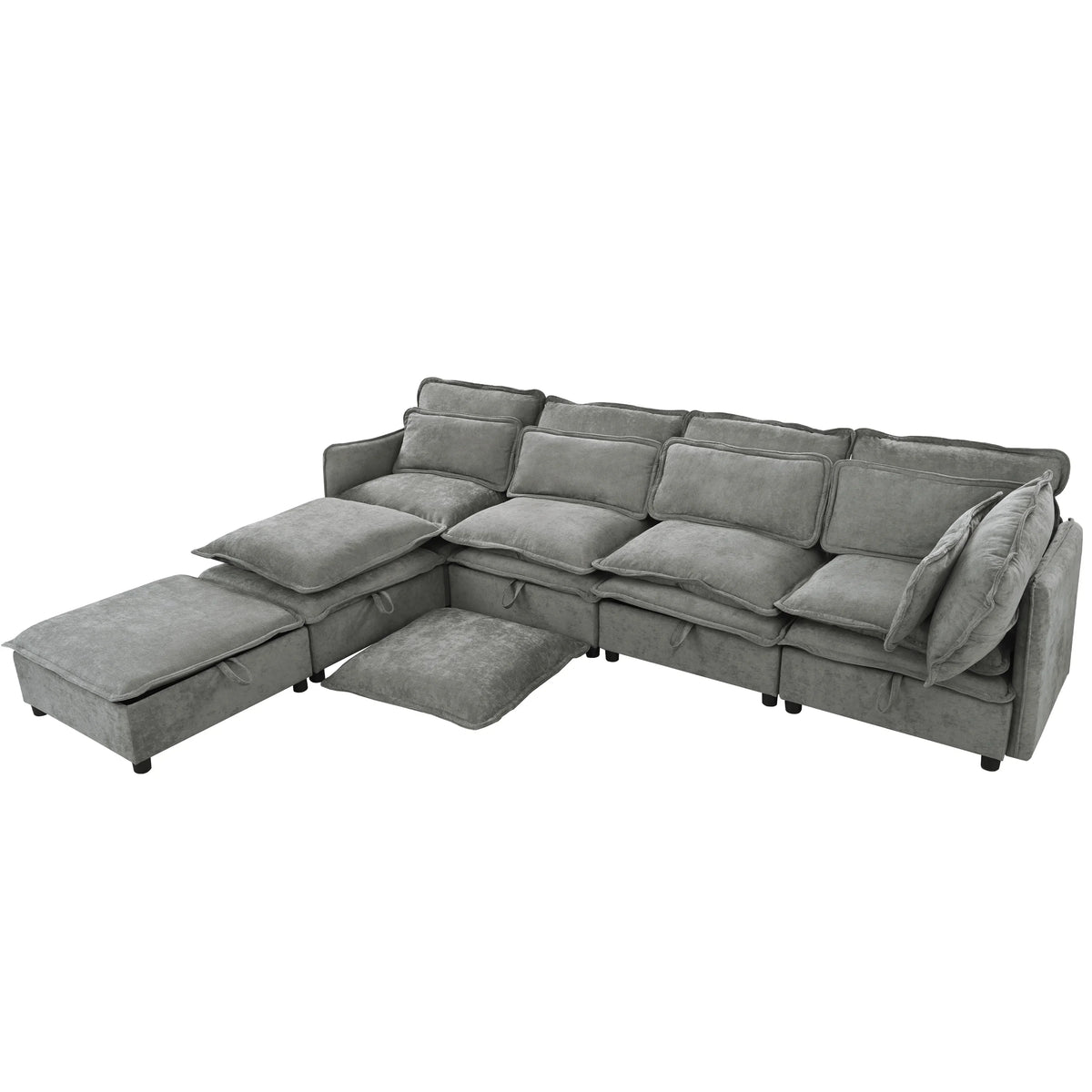 Harper & Bright Designs Modern Modular Corner Sofa Sectional with 2 Storage Ottomans, Free Combination L-Shaped Couch Set with Double-Layer Cushion for Living Room, Dark Blue