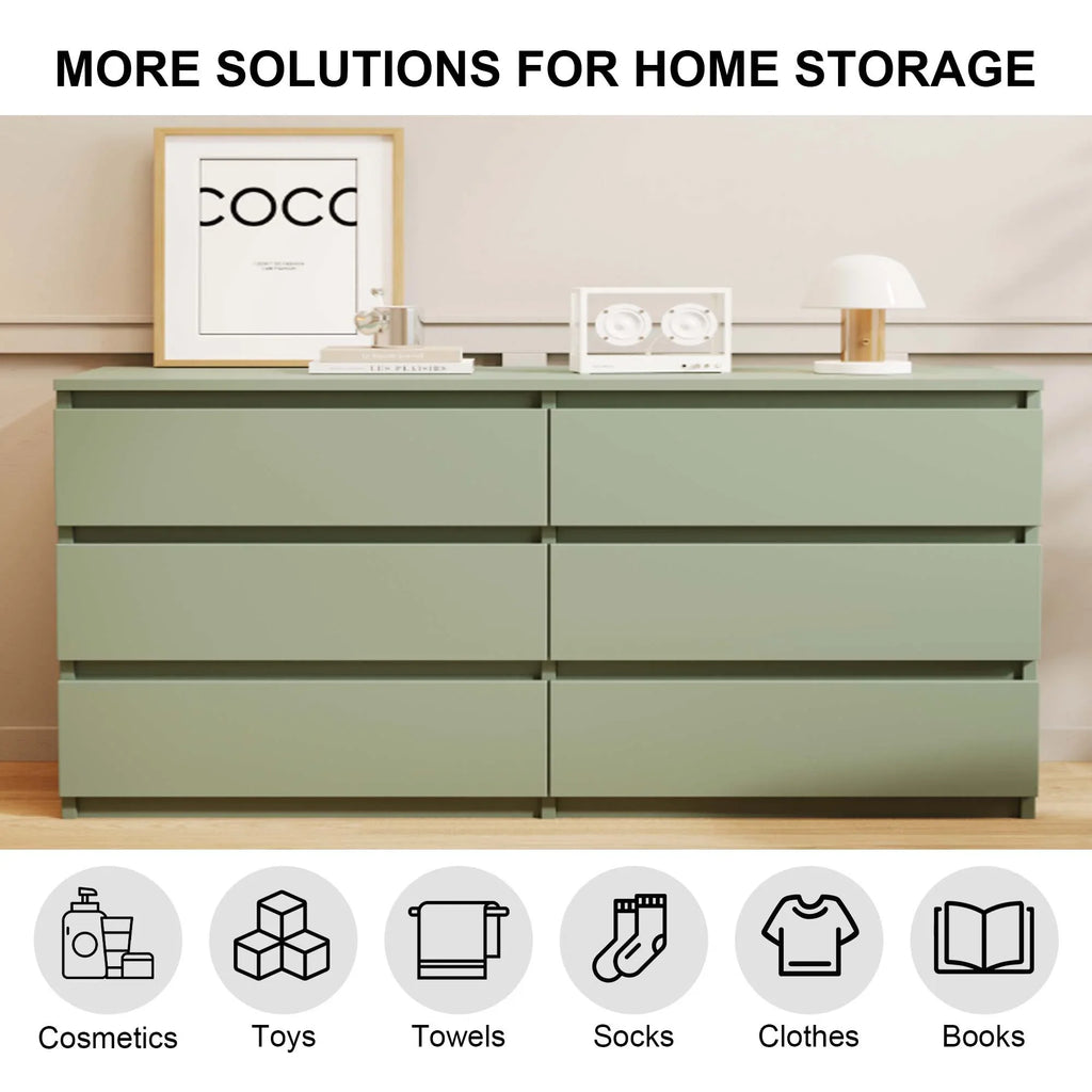 Aukfa Modern 6-Drawer Dresser Chest of Drawers Storage Cabinet for Bedroom Living Room, Green