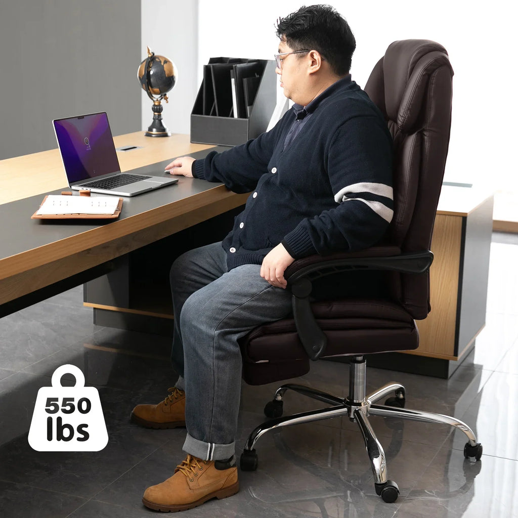 Hoffree Executive Office Chair Big and Tall Office Chair with Footrest Reclining Leather Chair High Back Ergonomic Computer Desk Chair with Lumbar Back Support for Home Office 500lbs, Black