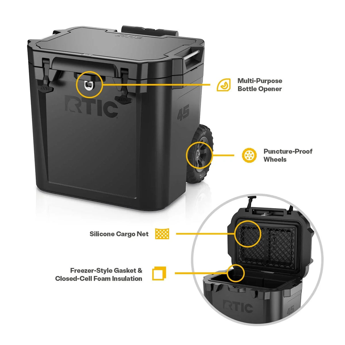 RTIC 45 QT Ultra-Tough Wheeled Hard-Sided Ice Chest Cooler, Fits 60 Cans, White