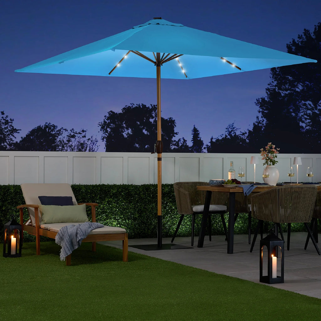 Best Choice Products 9ft Deep Square Solar LED Lighted Patio Umbrella w/ Woodgrain Pattern, UV-Resistant - Black