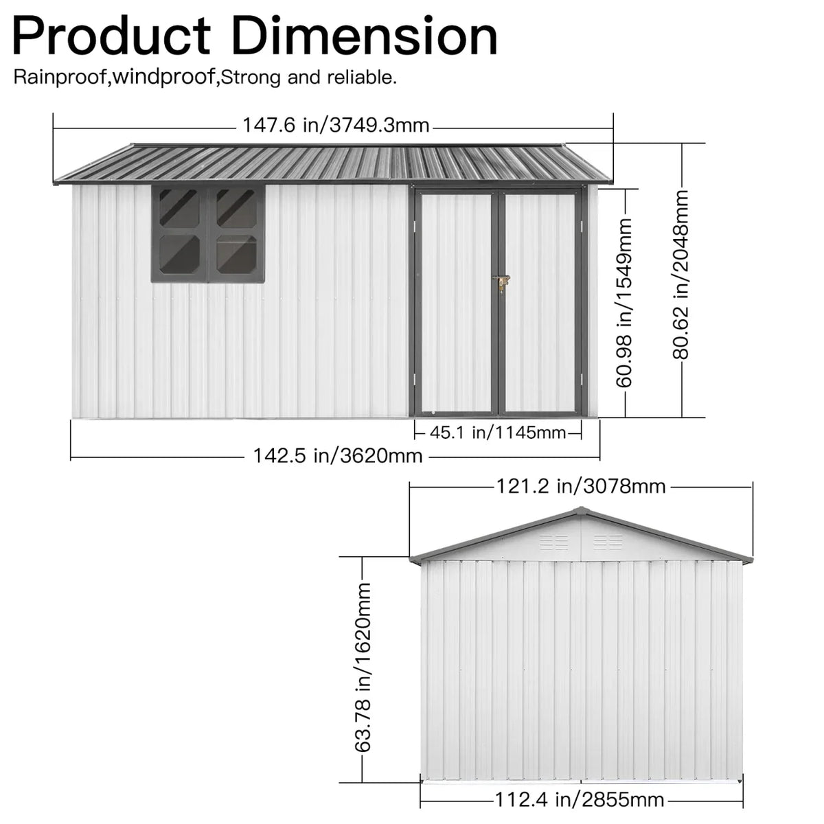 10x12 FT Outdoor Storage Shed, Metal Garden Tool Shed with Vents, Window and Bulit-in Hooks, Waterproof Organization for Home/Backyard/Garden Tools/Lawn Storage, Yellow+White