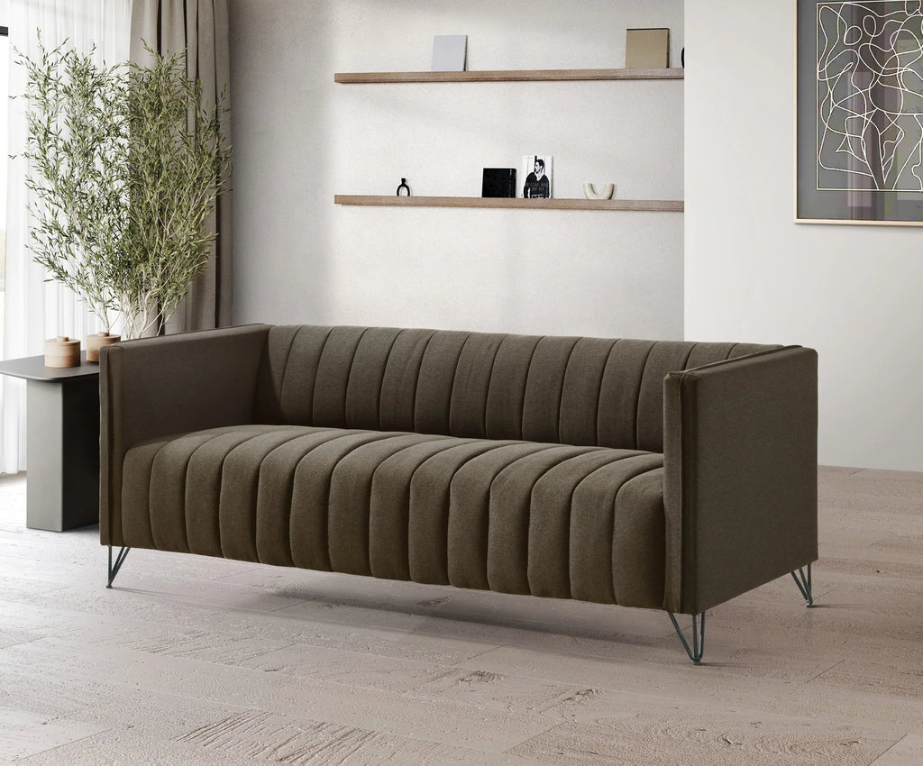 Home Design Kurtis Square Arm Loveseat with Tufted Velvet Upholstery and Gold Metal Legs, Flared Arms, Modern Living Room Seating, Black