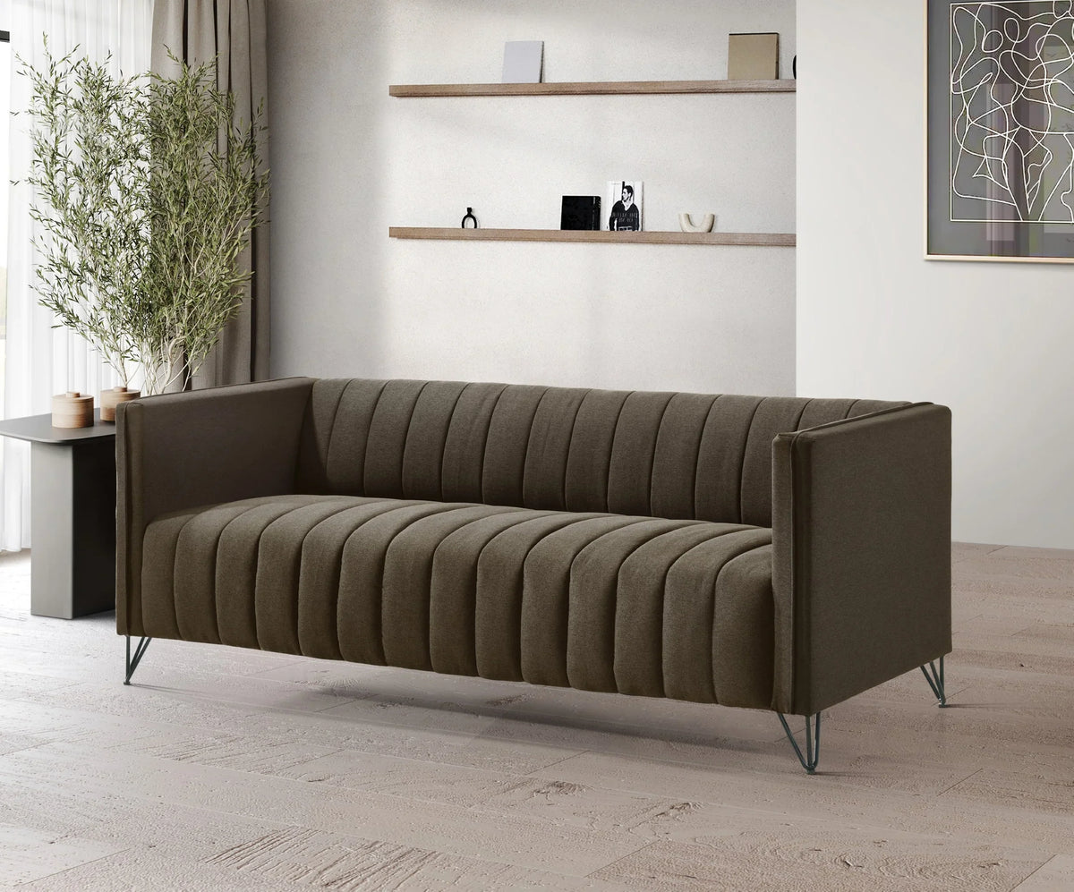 Home Design Kurtis Square Arm Loveseat with Tufted Velvet Upholstery and Gold Metal Legs, Flared Arms, Modern Living Room Seating, Black