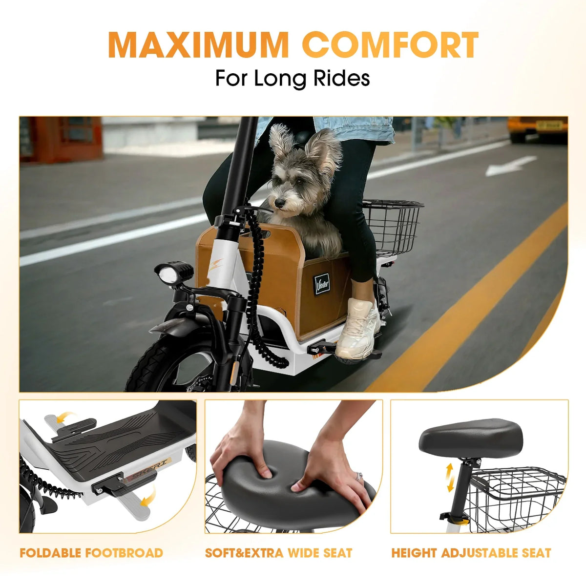 Skeri Electric Scooter with Seat for Adult and Basket, 14 Inch Tire Electric Scooter with Dual Shock Absorbers, 350W Motor with 25-Mile Range, Speed Up to 20 MPH (Gen 2.0)