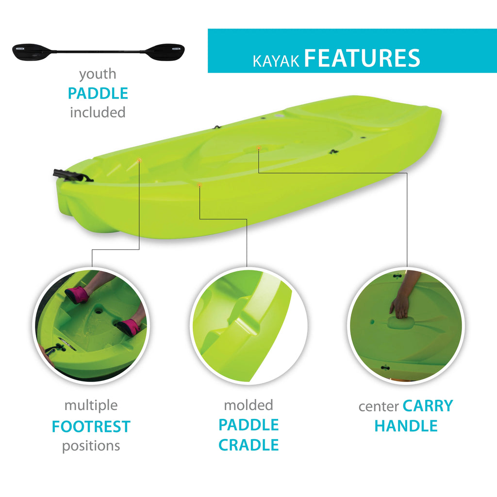 Lifetime Relay 65 in. Sit-on-Top 100 lb. Weight Capacity Youth Kayak, Chartreuse (91323)