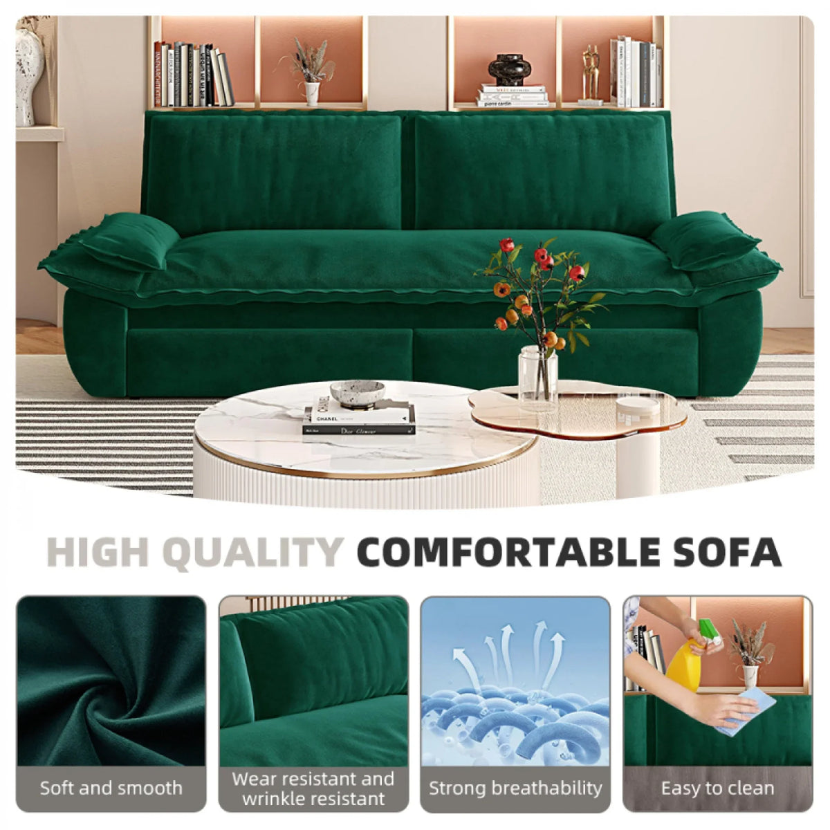 66" Queen Pull Out Sofa Bed, 3-in-1 Convertible Sleeper Sofa with Side Storage,Multi-Functional Velvet Loveseat Bed for Living Room,Bedroom