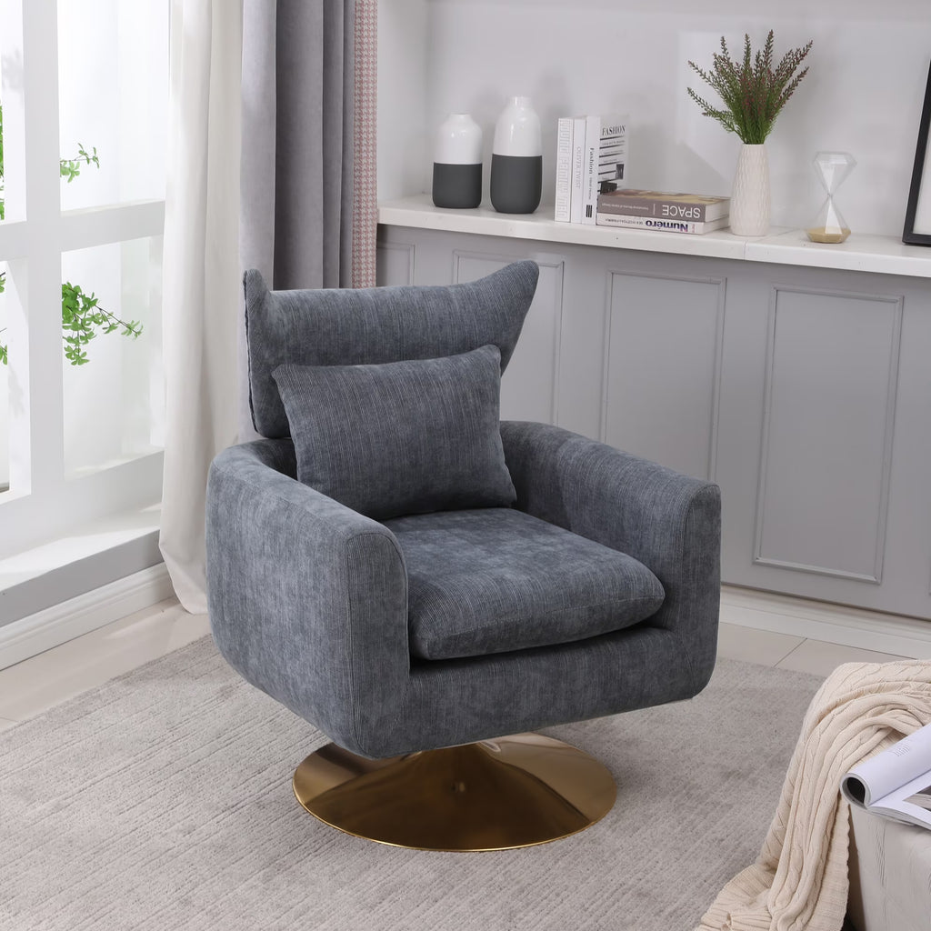 Swivel Accent Chair, Mid Century Modern 360 Degree Comfy Armchair with Wraparound Backrest, Linen Upholstered Single Sofa Chair for Living Room, Bedroom, Office, Orange