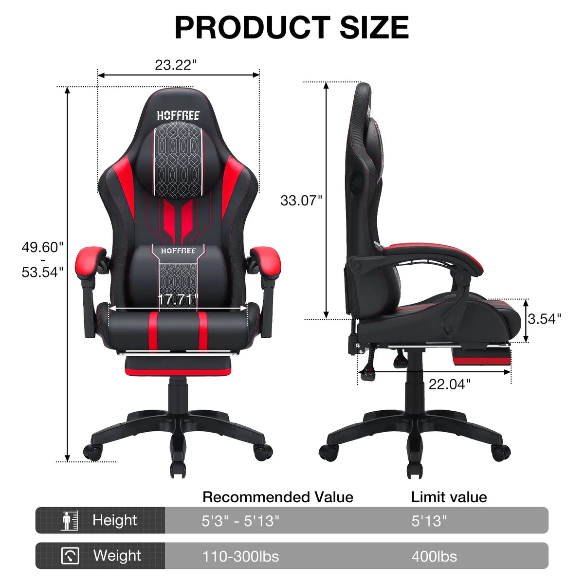 HOFFREE Big and Tall Gaming Chair with Speakers and RGB Lights, Gamer Chair with Footrest, Lumbar Support Height Adjustable 360-Swivel Seat and Headrest for Adults, 400lbs