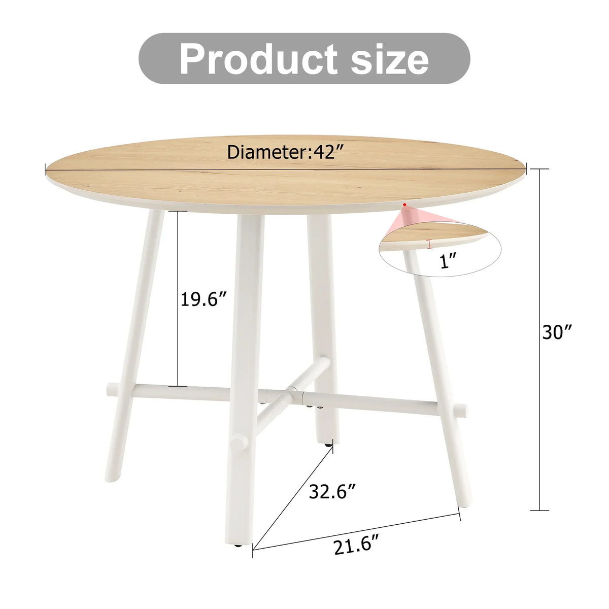 PORKISS Round Dining Table for 4 People, Wood Kitchen Dining Table with Metal Legs, Modern Dining Room Tables for Kitchen Living Room, White #2