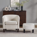 FunniHomi Velvet Accent Chair with Ottoman, Modern Barrel Chair Armchair with Footrest for Living Room, Bedroom and Reading Room, White