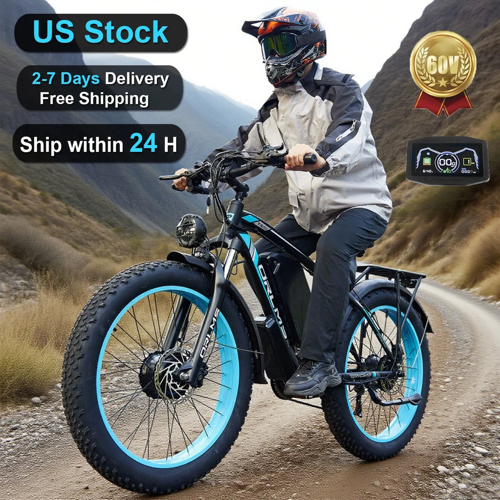 (US in Stock) 5000W Peak Dual Motor Electric Bike for Adults, 60V 25AH Removable Battery Ebike, 50MPH AWD 21-Speed Mountain Snow E-Bike with 26" x 4.0 Fat Tire, Long Range Mountain Off-Road EBikes