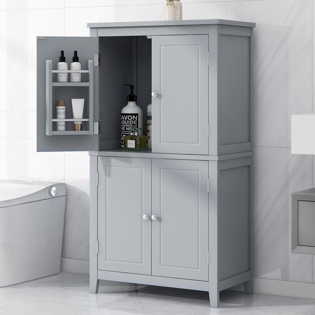Elegant Bathroom Floor Storage Cabinet, Bathroom Storage Unit, Freestanding Cabinet with 4 Doors
