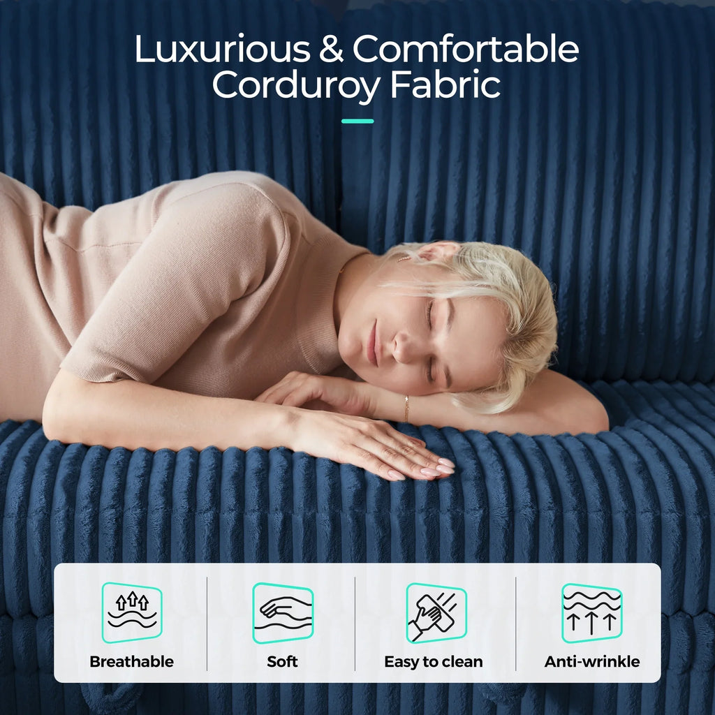Linsy Home Storage Sectional Sleeper Sofa with Pull Out Bed, 9 Seat Modular Sectional Sofa with with USB & Cup Holder, Plush Corduroy Sectional Couches for Living Room, Green
