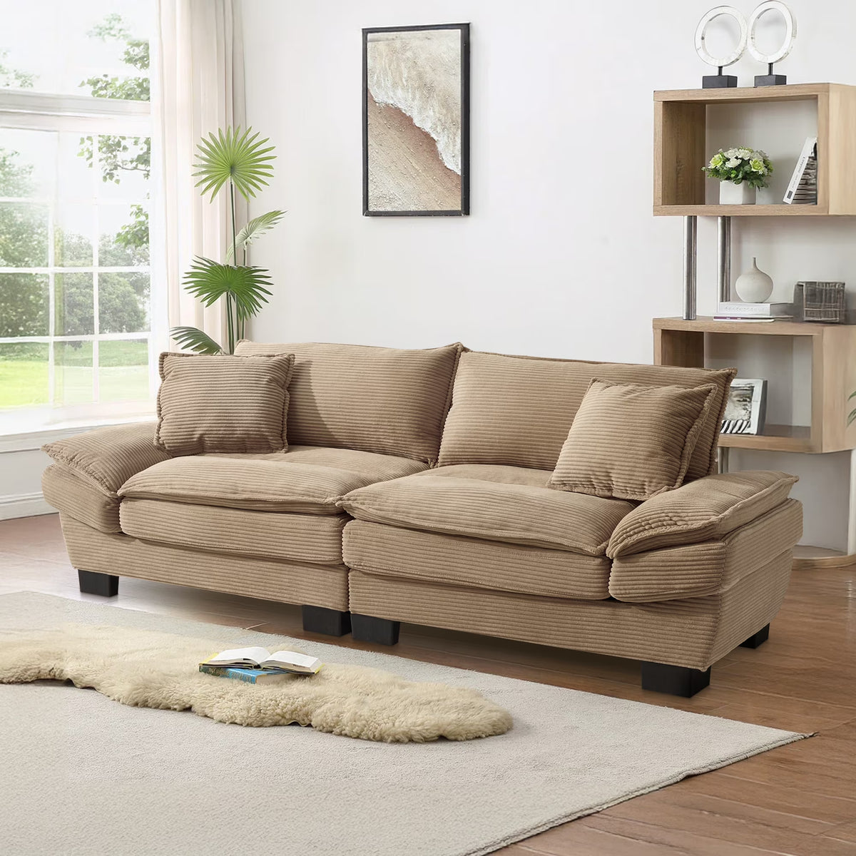 Dinosisco 84"L Deep Seat Sofa, Corduroy Upholstered Sleeper Couch for Living Room, Pink