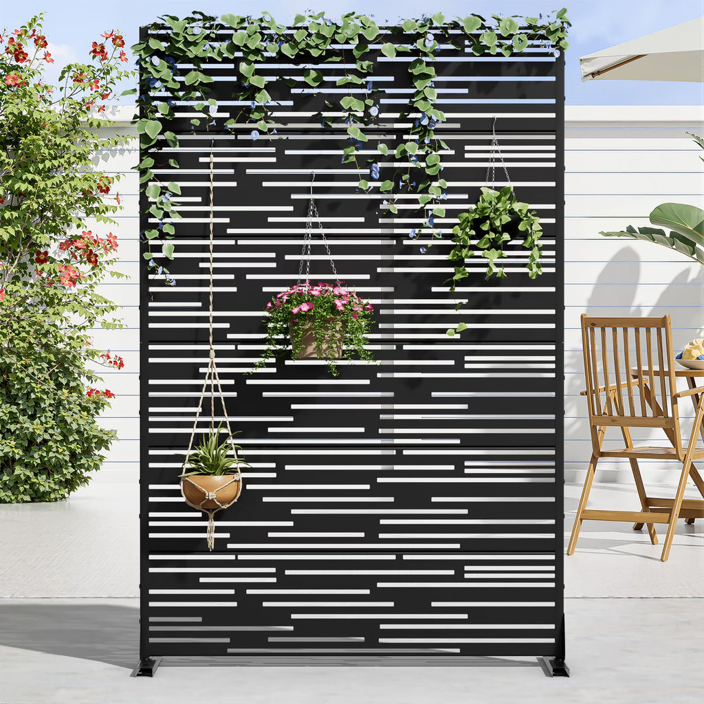 MAYEERTY 72" 47in Outdoor Privacy Screen with Stand Metal Balcony Decorative Screen, Black