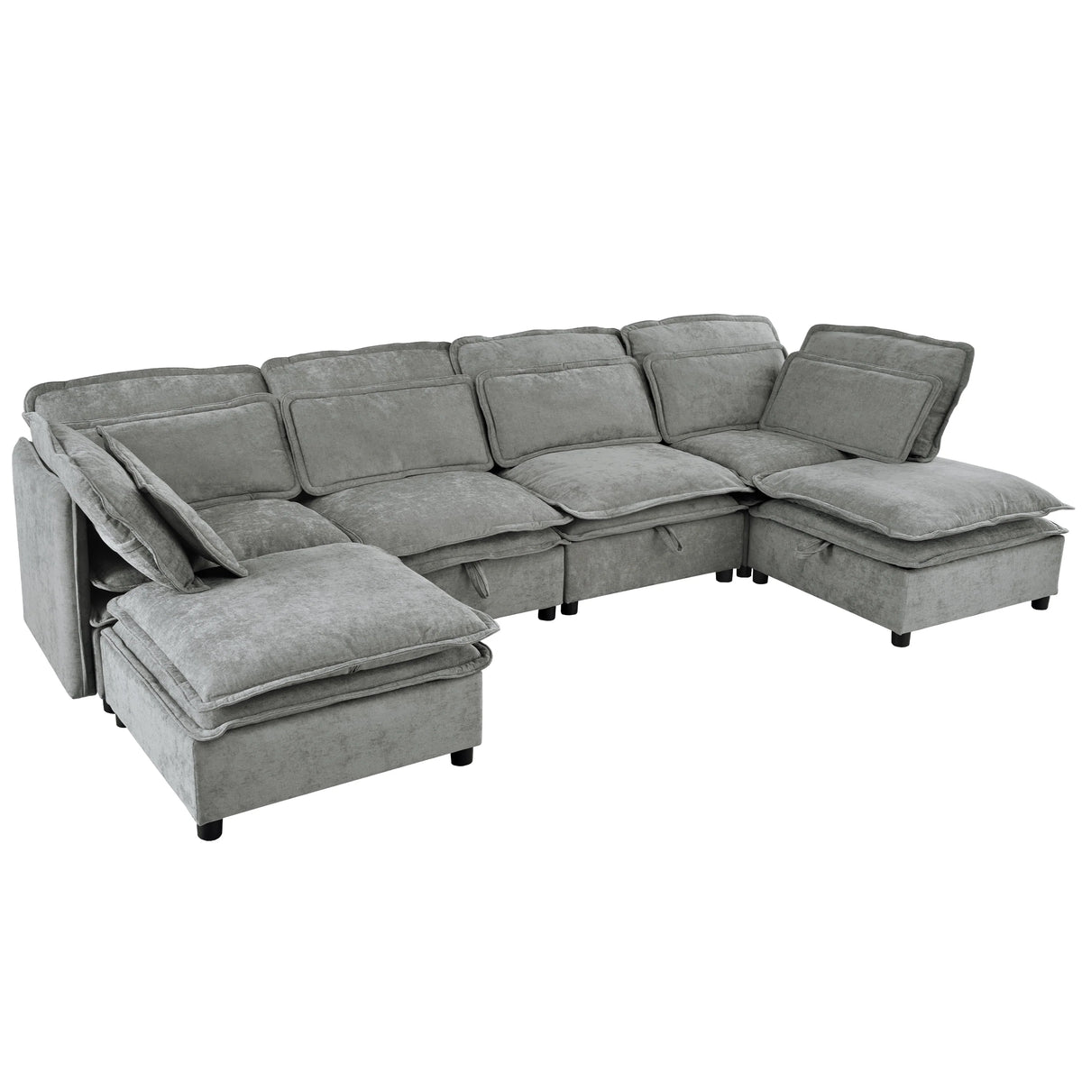 Harper & Bright Designs Modern Modular Corner Sofa Sectional with 2 Storage Ottomans, Free Combination L-Shaped Couch Set with Double-Layer Cushion for Living Room, Dark Blue