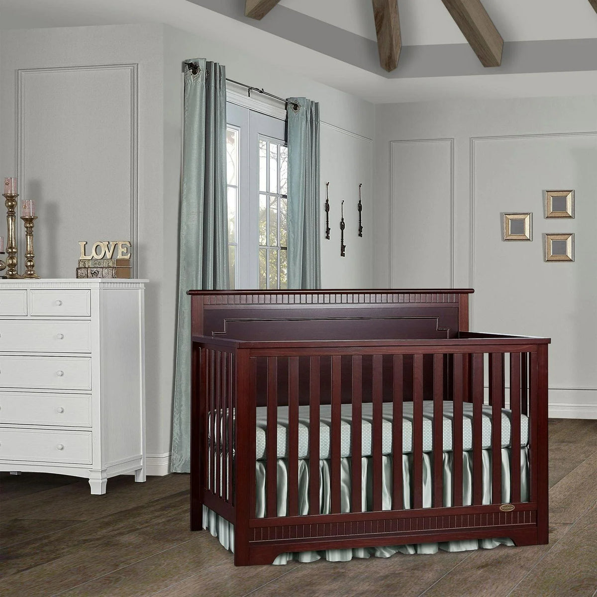 Dream On Me Morgan 5-in-1 Convertible Crib. Cherry