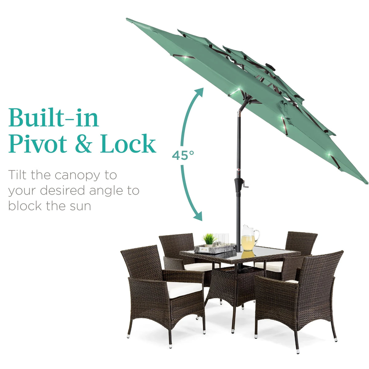 Best Choice Products 10ft 3-Tier Solar Patio Umbrella w/ 24 LED Lights, Tilt Adjustment, Easy Crank - Tan