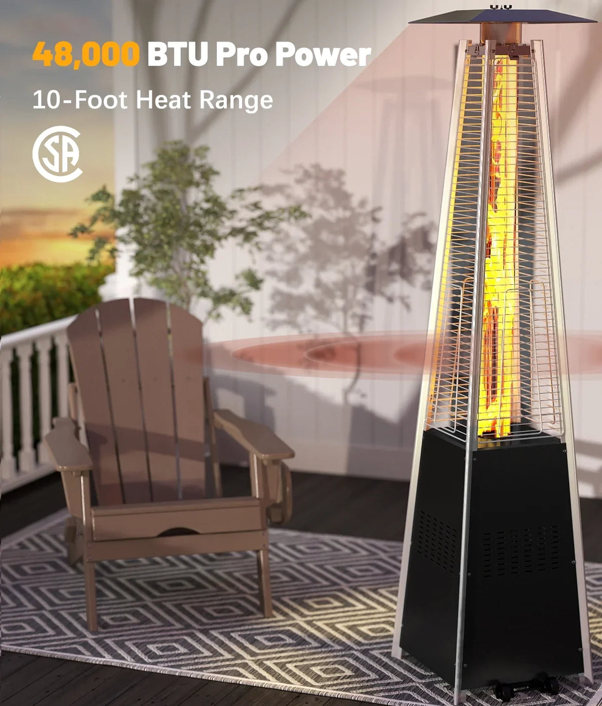 NAVINE Patio Heater, 48,000 BTU Propane Pyramid Patio Heater with Wheels, Bronze