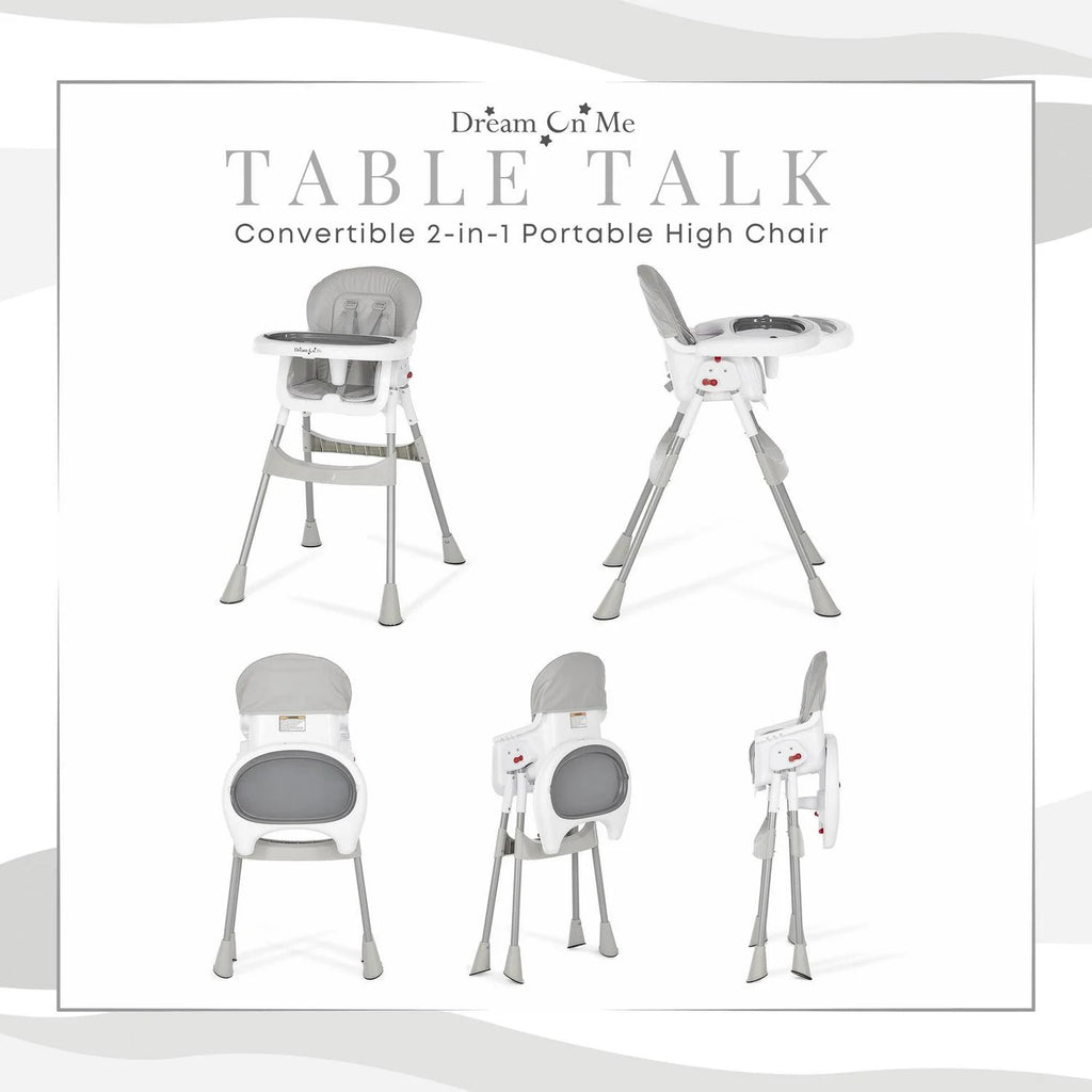 Dream On Me Portable 2-In-1 Table Talk High Chair. Gray