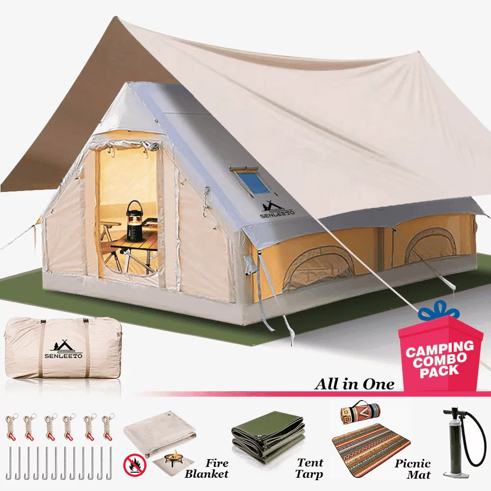 Inflatable Camping Tents 4/6/8/10 Person,129 Square Feets Large Blow up Tent with Stove Jack