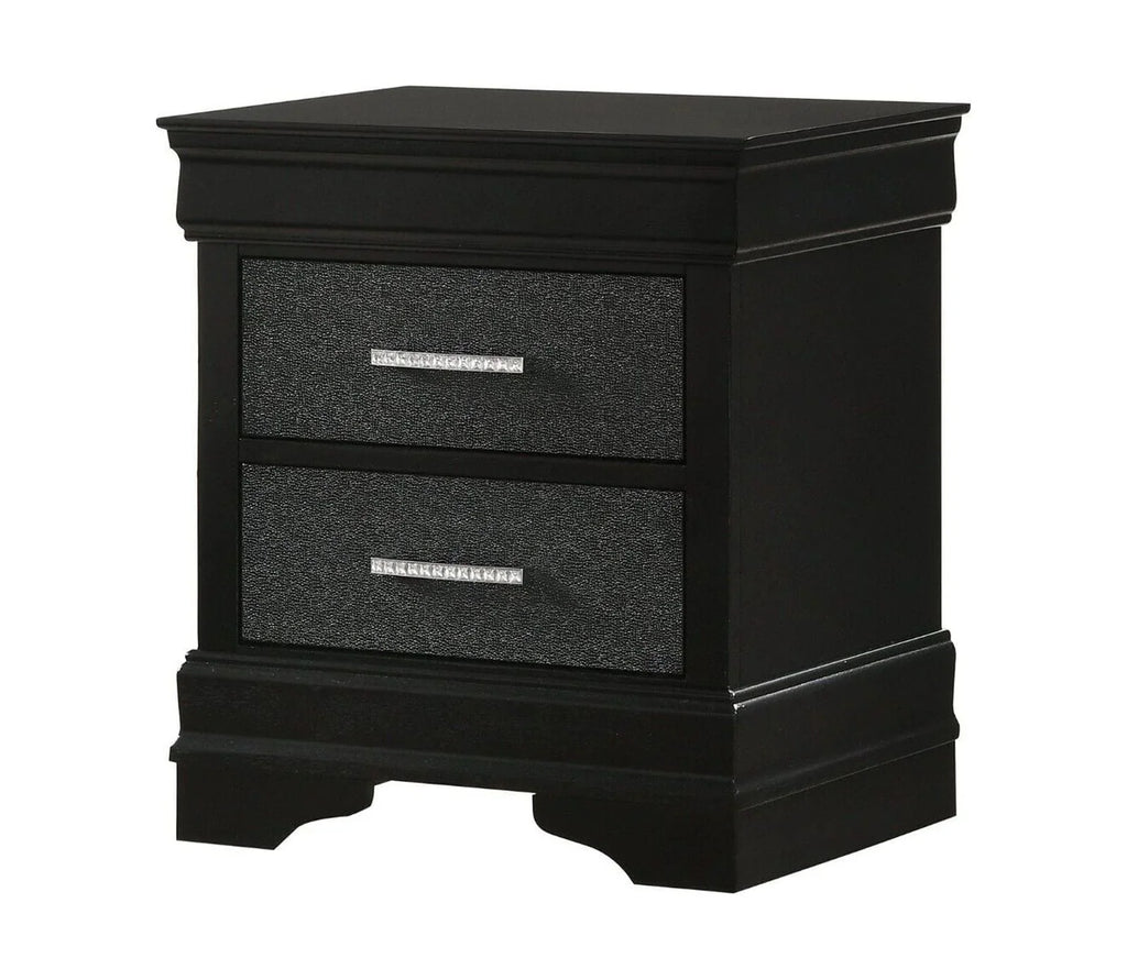 Modern 5pc Full Size Black Finish Upholstered Bed Set Solid Wood Storage Wooden Bedroom Furniture