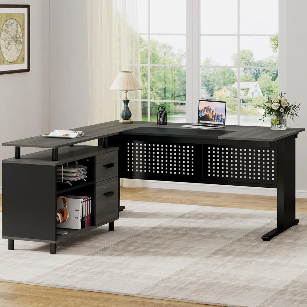 Tribesigns Executive Desk, Large Computer Desk with File Cabinet, Executive Office Desk with Storage Cabinet, Business Furniture Desk Workstation for Home Office