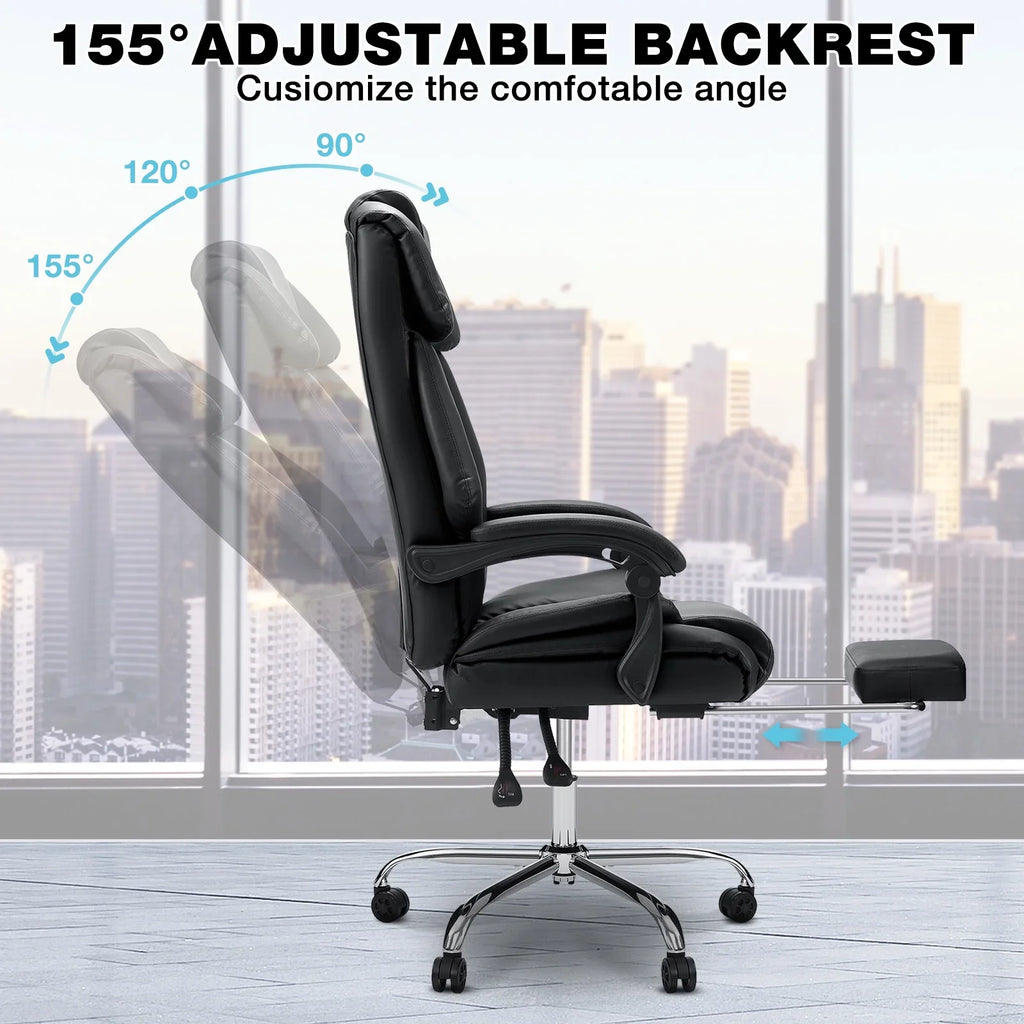 Hoffree Executive Office Chair Big and Tall Office Chair with Footrest Reclining Leather Chair High Back Ergonomic Computer Desk Chair with Lumbar Back Support for Home Office 500lbs, Black