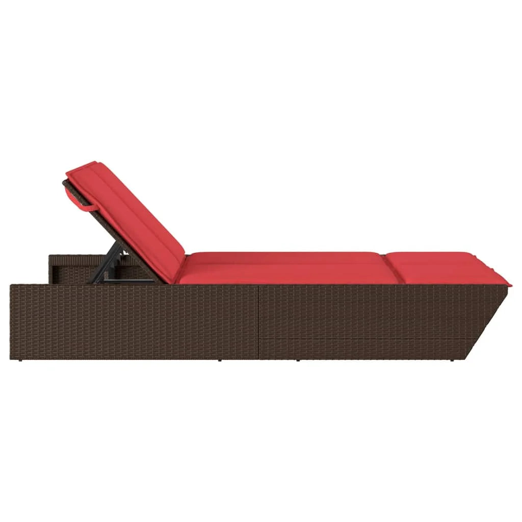 vidaXL Double Sun Lounger with Cushions Outdoor Poly Rattan Brown/Gray/Black