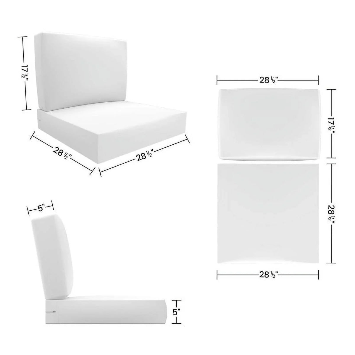 Covers&All Outdoor Sunbrella Deep Seat Cushion Set, Water, UV & Fade Resistant Patio Chair Cushions, High-Density 5" Thick Seat & Back Cushions for Outdoor Furniture