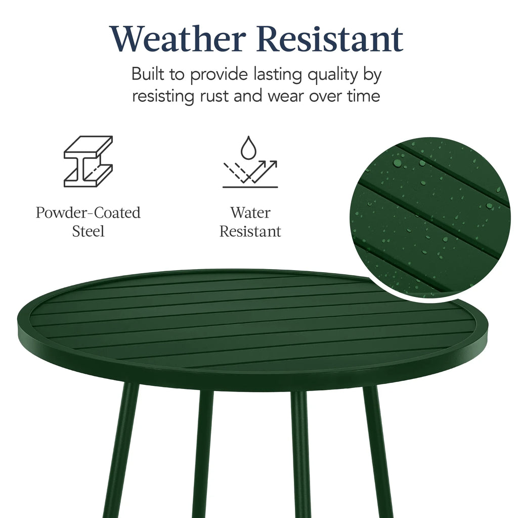 Best Choice Products 3-Piece Steel Patio Bar Height Round Bistro Set w/ Backless Stools, Slatted Design - Black