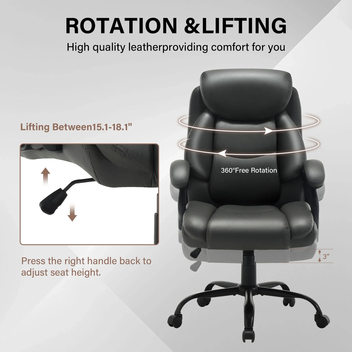 JONPONY Big and Tall Office Chair 500LBS Wide Seat Ergonomic Computer Desk Chair High Back Executive Leather Chair Adjustable Task Chair Lumbar Back Support 8 Hours Heavy Duty Design,Black