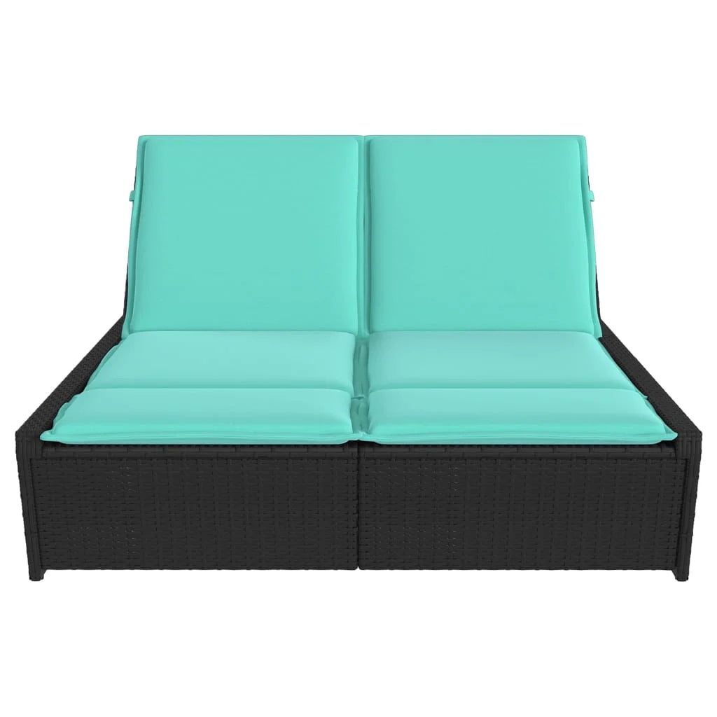 vidaXL Double Sun Lounger with Cushions Outdoor Poly Rattan Brown/Gray/Black