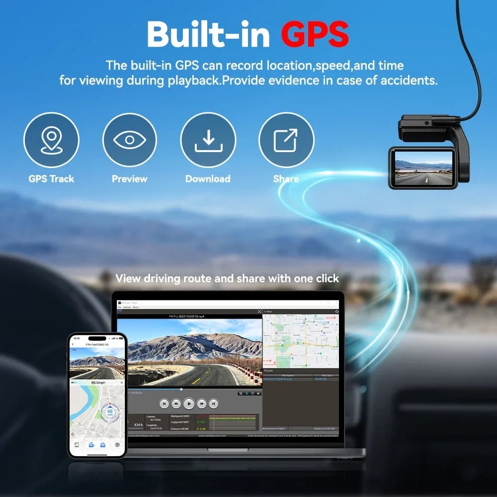 REDTIGER A4 Dash Cam 4K, Dash Cam Front and Rear with 5.8G Wifi & GPS, Touch Screen Dash Cam, Voice Control, Super Night Vision, G-Sensor, Free 64GB Card