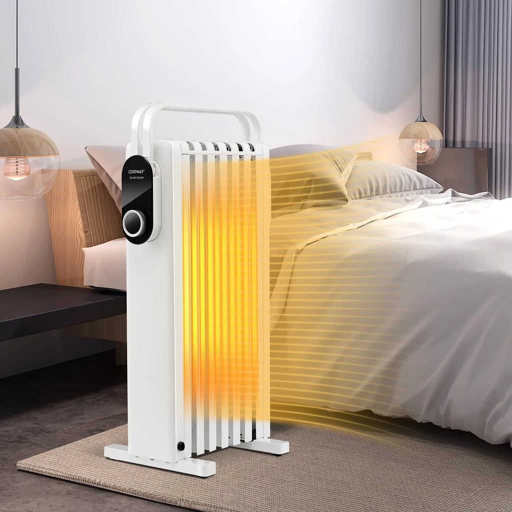 Costway 1500W Electric Space Heater Oil Filled Radiator Heater W/ Foldable Rack White